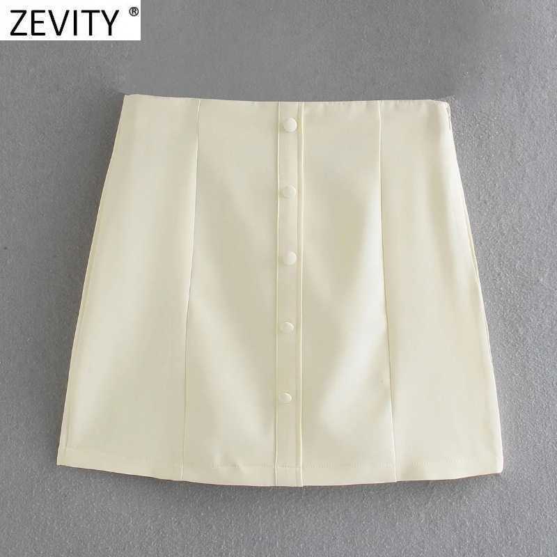

Zevity Women Simply Solid Color Buttons Decoration Press Design A Line Skirt Faldas Mujer Female Side Zipper Mini Vestido QUN782 210603, Daa qun782
