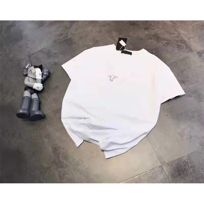 

Summer round neck white cow T-shirt printed age reducing cotton comfortable breathable threaded neckline Unisex short sleevet