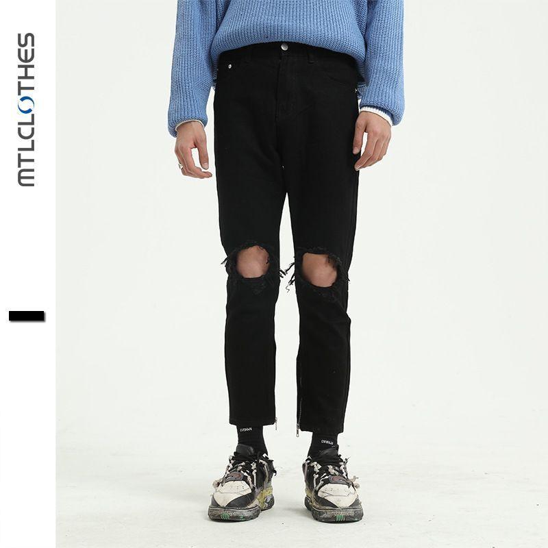 

Men' Jeans Spring Korean Slim Leggings Youth Black Hole Pants Fashion