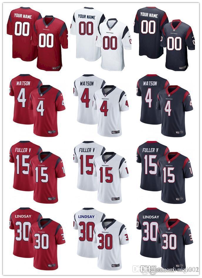 

Mens Womens Youth Houston Texans 15 Will Fuller V 4 Deshaun Watson 30 Phillip Lindsay Custom White red Navy Football Jerseys, Black;red