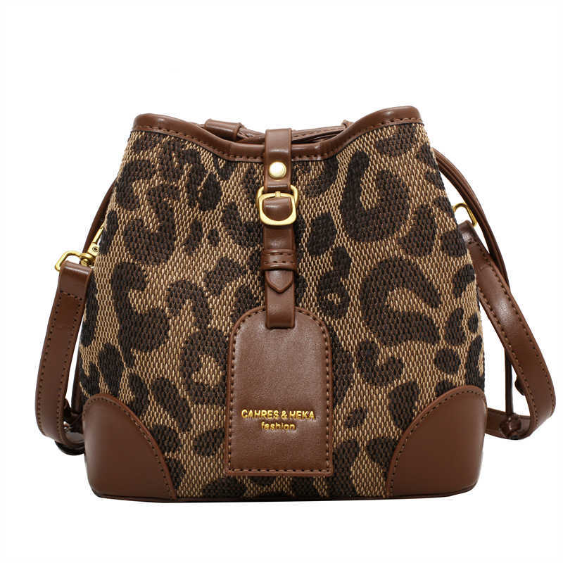 

This Year's Popular Small Bag Women's Ins Niche New Fashion Leopard Print Crossbody Autumn and Winter Textured Bucket, Black