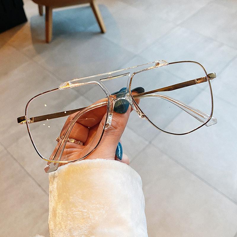 

Fashion Sunglasses Frames Polygonal Glasses Frame Female Tide Double Nose Big Flat Mirror Anti-blue Male Vintage Women Man