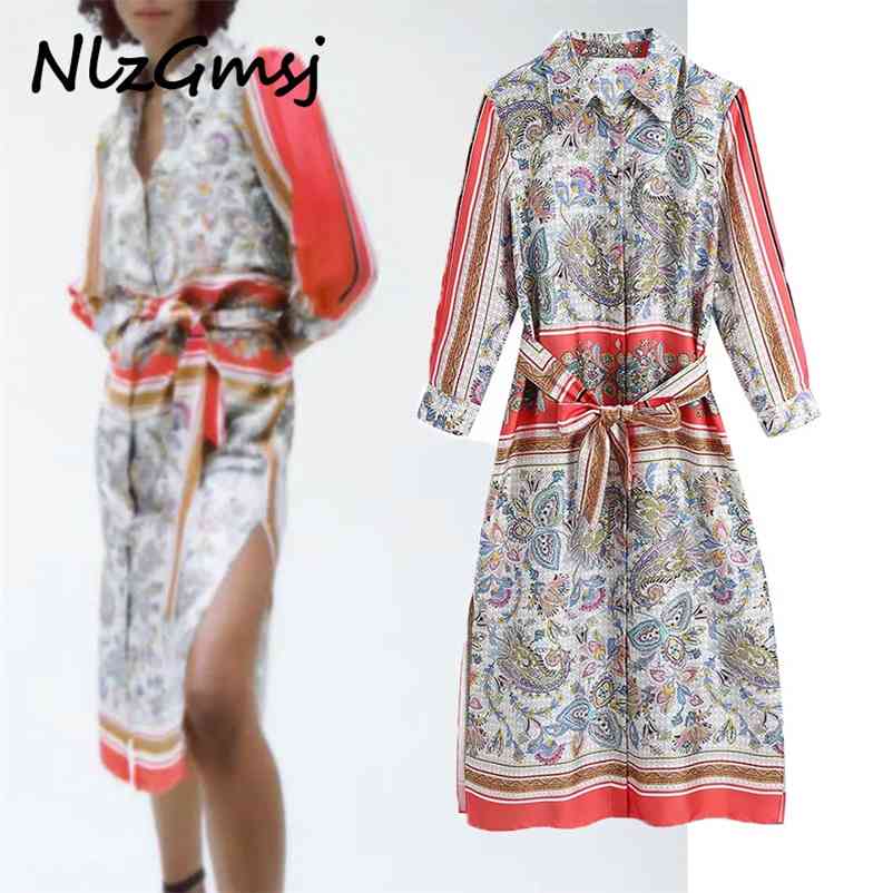 

Dres Vintage Buttons Collar Party Midi Woman Long Sleeve Bow Belt Vestidos 03 210628, As picture