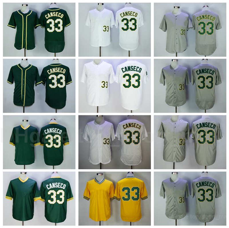 

Retire Baseball 33 Jose Canseco Vintage Jerseys Men Flexbase Cool Base Pullover Yellow White Grey Green Breathable Sewn On Top Quality
