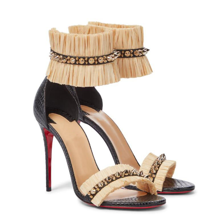 

Lady sandals wedding party dress shoe Red bottom spikes Shoes women Rubber high heels Marivodou Poupedou red-soles spiked pumps summer sandalies, Black