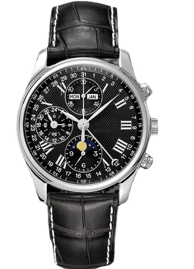 

Wristwatches Men's Automatic Mechanical Watch Stainless Steel Blue Brown Leather Calendar Moon Phase Sapphire Crystal, All gold blue