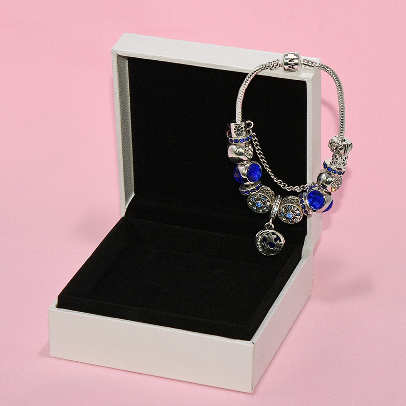 

Fashion Blue Charm Pendant Bracelet for Pandora Jewelry Silver Plated DIY Star Moon Beaded Bracelet with Box