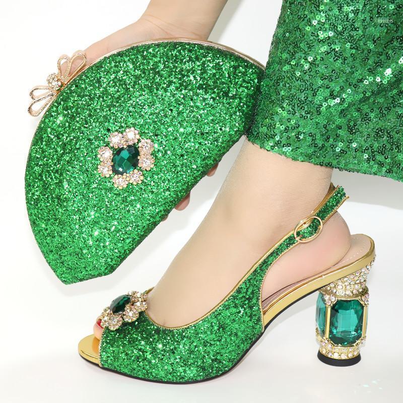 

Green Color Bling Party Shoes And Bag Set Nigerian Style High Heels Purse For Woman Dress Size 39-431, Sky blue