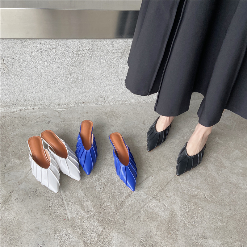 

Slippers Fashion Women Casual Slides Low Thin Heels Pointed Toe Shallow Slip On Blue/Black/White Sexy Summer Pumps 35-39 WUI8