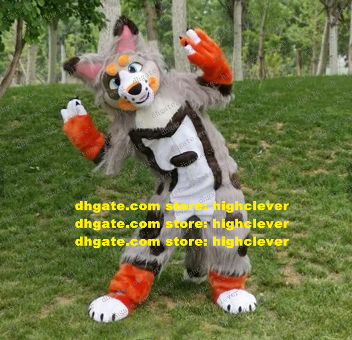 

Grey Long Fur Fursuit Furry Husky Dog Wolf Fox Mascot Costume Adult Cartoon Character Suit Farewell Party Mise En Scene zz7578, As in photos