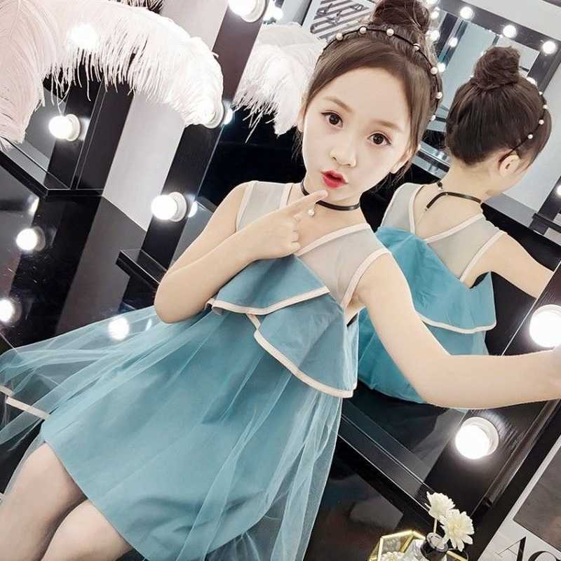 Mesh Sleeveless Ruffled Dress for Summer 2021 New Children Clothing Western Style Elegant Princess Dresses Girls Clothes 2 To 12-image-702422225