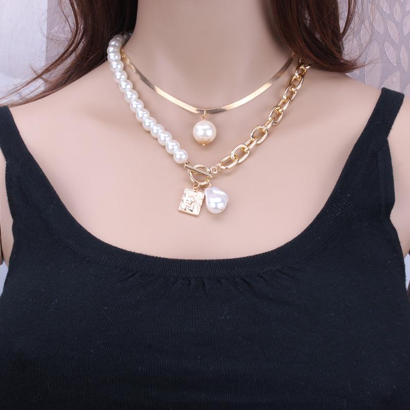 

Pendant Necklaces Japan And South Korea Snake Chain Pearl Portrait Necklace Fashion Feminine Double Accessories