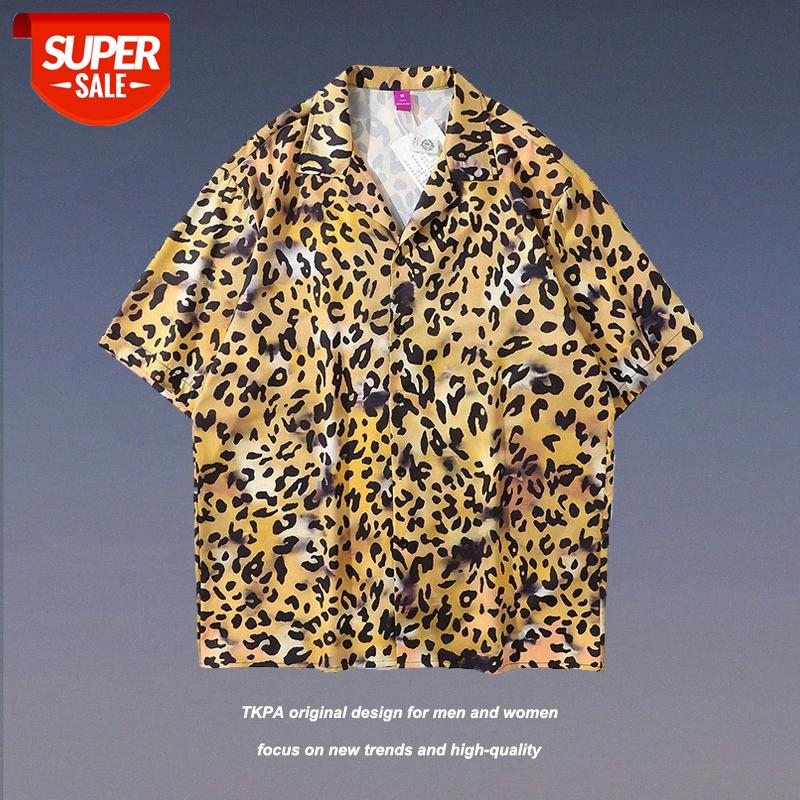 

TKPA dark stream retro personality leopard print loose oversize casual short-sleeved shirt #PS9c, White;black