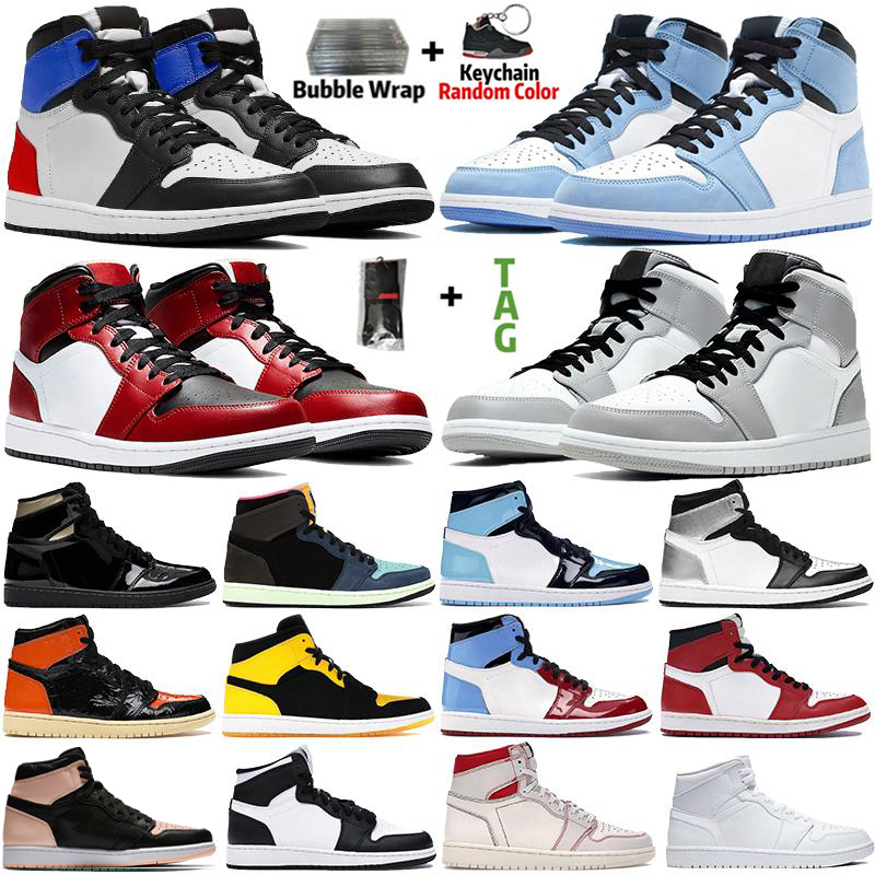

University Blue 1 Basketball shoes 1s High Dark Mocha Electro Orange UNC Light Smoke Grey Hyper Chicago bred royal toe men women running sneakers Top Version, 45# unc