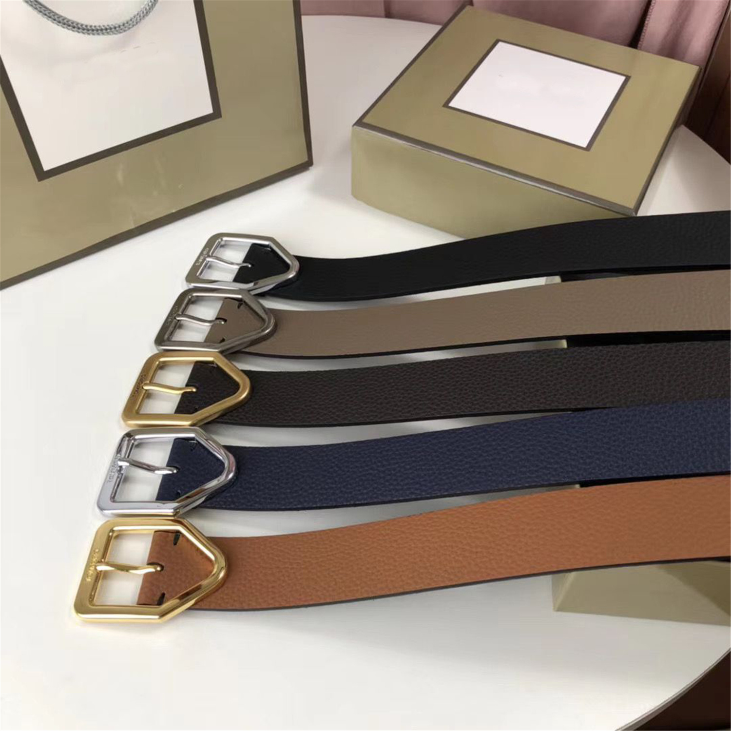 

Tom Belts Men Women Genuine Leather Tom Belt Fashion Wholesale Male Clothing Accessories Business Waistband Big Buckle With Box, Silver