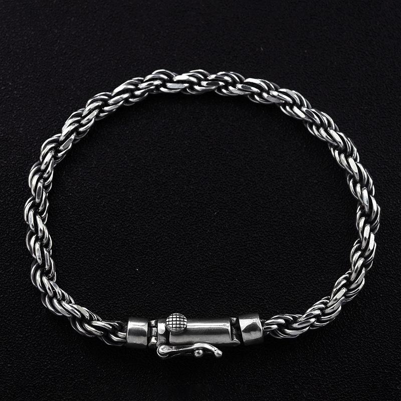 

Link, Chain Real 925 Sterling Silver Bracelets Weave Braided Wire With Toggle Clasp Double Safe 17-21cm Retro Punk For Men Jewelry
