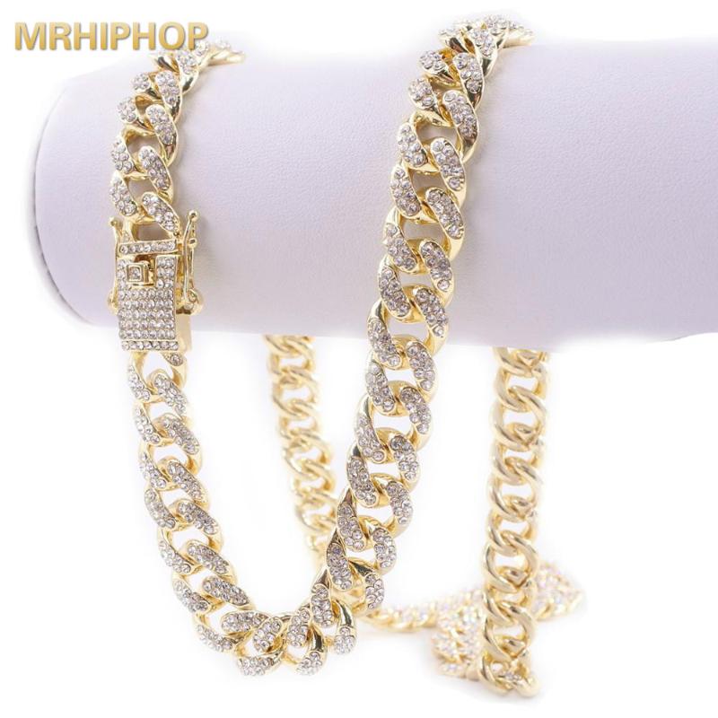

Hip Hop Cuban Necklace Men's Rapper Gift Jewelry Rhinestone 13mm Heavy CZ PavedGold Silver Iced Out Bling Curb Link Chain Miami Chains