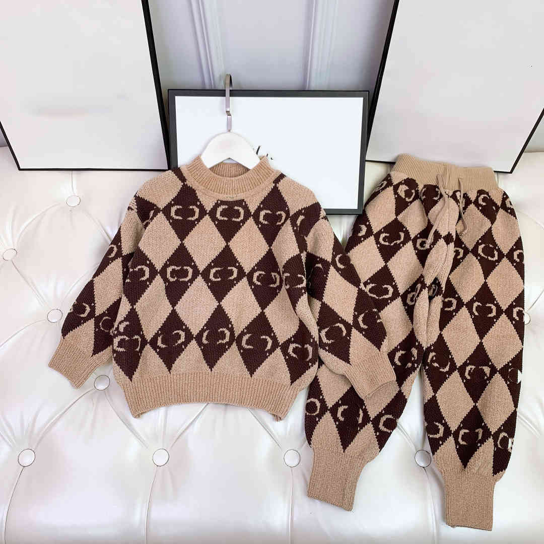

2021autumn Catwalk kids sweater sets knitted long sleeve shirt top+ trousers boys tracksuits new style, 07