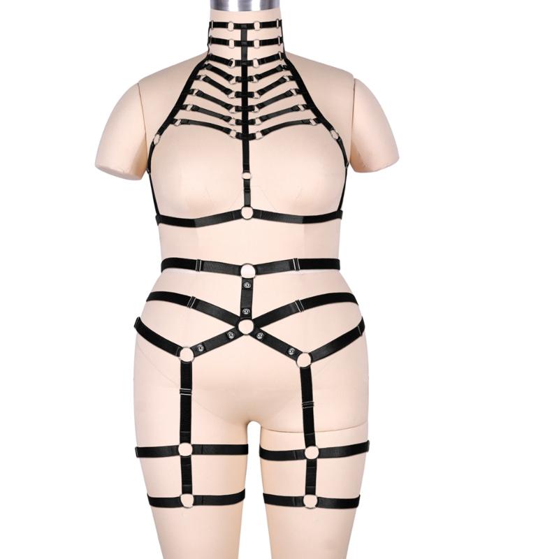 

Bras Sets Exotic Accessories Bondage Cage Bra Plump Women Harness Plus Size Underwear Sexy Lingerie Set Dress Dance Rave Garters Belt, Red;black