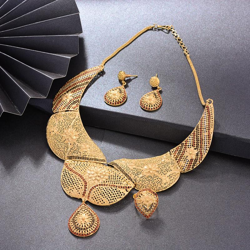 

Earrings & Necklace WANDO Luxurious Gold Color Dubai Jewelry Sets For Women Wedding Set African Bridal Gifts Arab, Silver