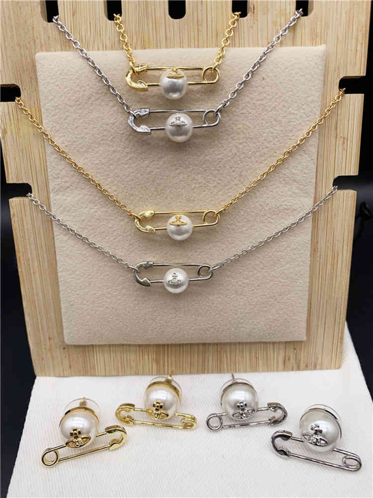 

earrings Empress Dowager Vivian gold silver pin buckle pearl Earring Necklace Bracelet -- b8193, Golden