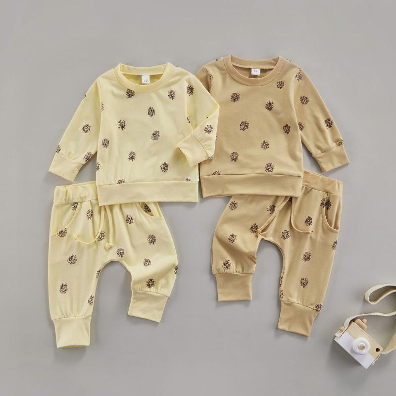 

Clothing Sets 0-18M Born Baby Girls Boys Clothes 2pcs Flowers Printed Long Sleeve Sweatshirt Tops Pants Autumn Outfits, White