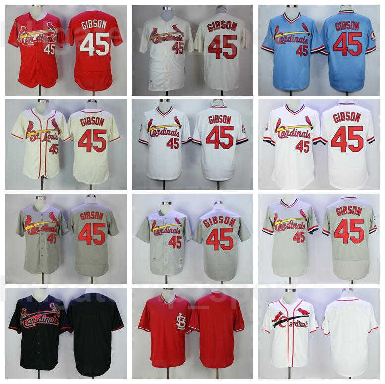 

Retire Baseball 45 Bob Gibson Retro Jersey Men 1967 1979 1985 Vintage Cooperstown Pullover Stitched Team Color Red White Blue Beige Grey
