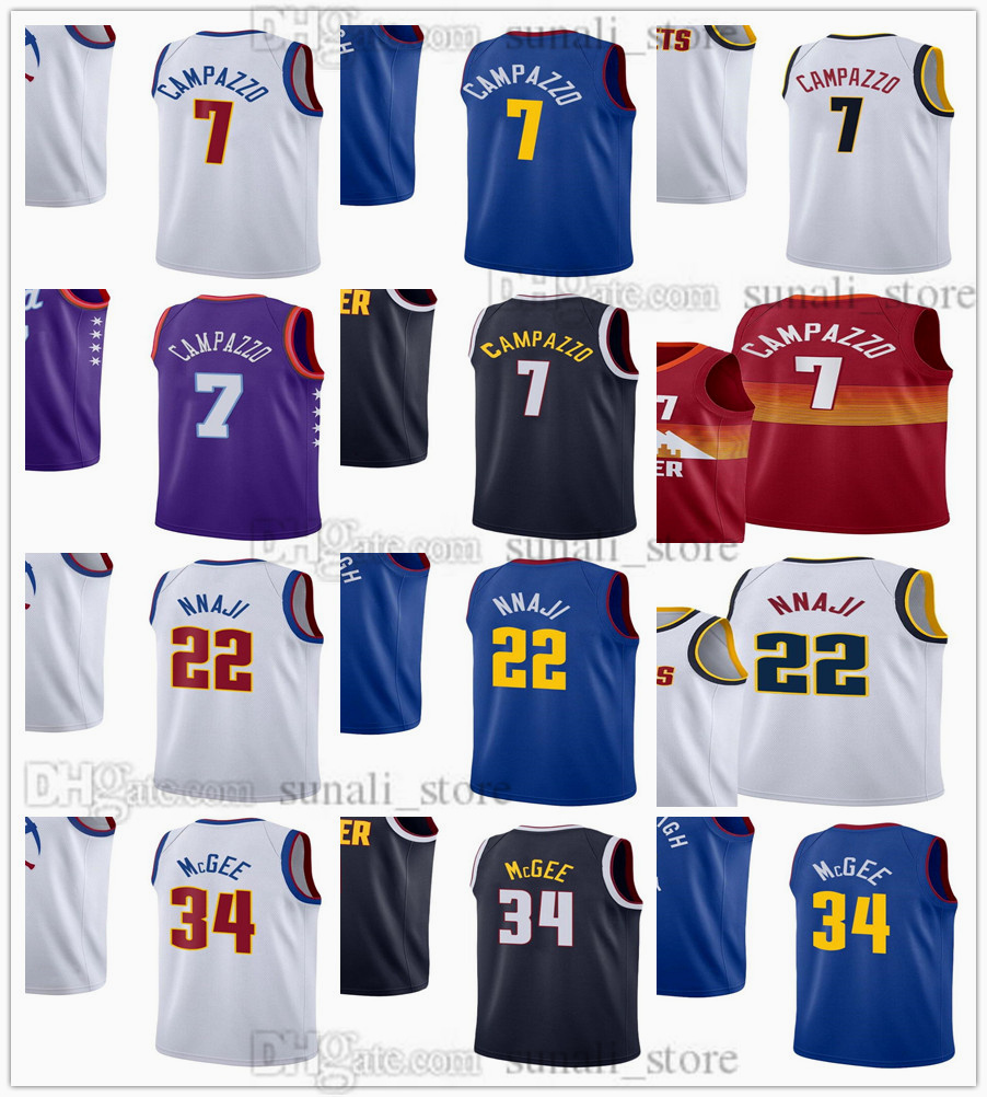

2021 Basketball Jerseys 34 JaVale McGee 7 Facundo Campazzo 22 Zeke Nnaji City White Orange Earned Navy Blue Rainbow Color Breathable Sports Shirts