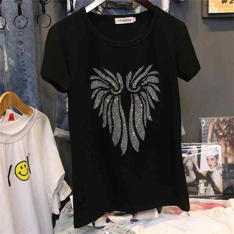 

Hiawatha Short Sleeve T-Shirt Women Summer Casual Black Cotton Diamond Tops TX079 210708