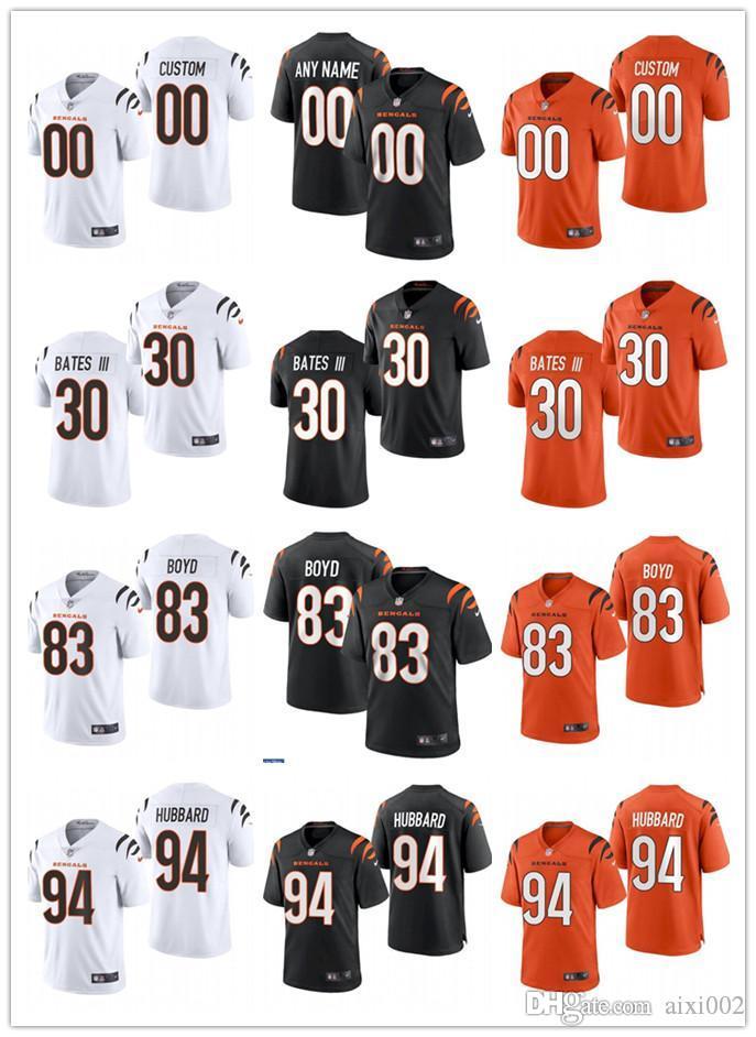 

Mens Womens Youth Cincinnati Bengals 30 Jessie Bates III 94 Sam Hubbard 83 Tyler Boyd Black orange White Custom Football Jerseys, Black;red