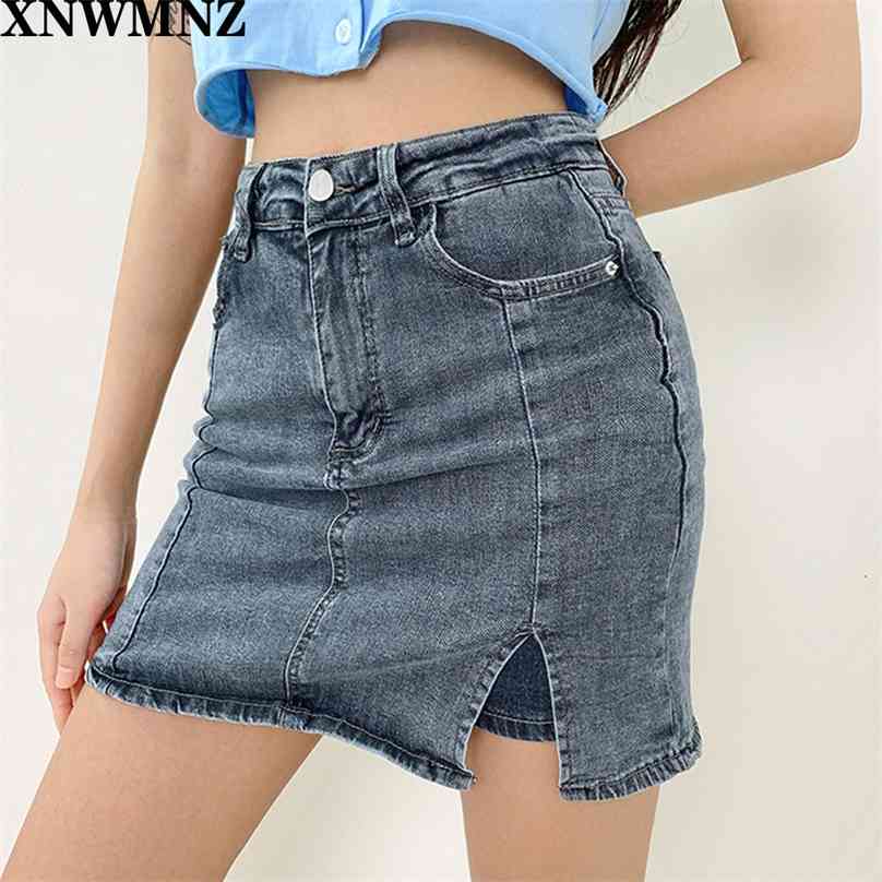 

Stylish High Waist Side Split Women Denim Skirt Chic Stretchable Pockets Female Pencil Skirts Spring Summer 210520, Blue