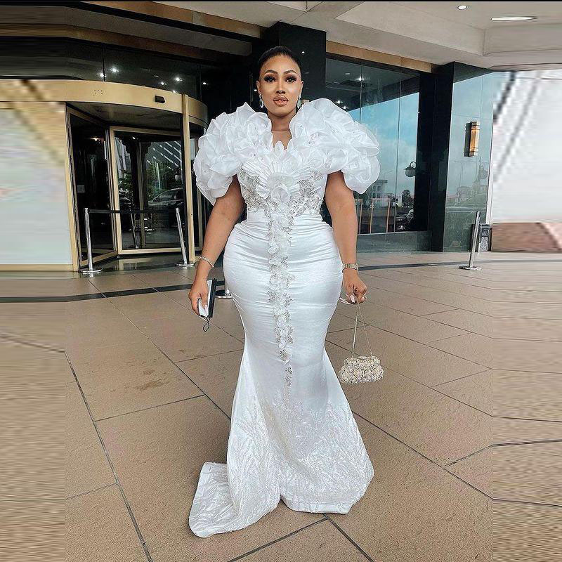 

2022 Mermaid Prom Dresses Off The Shoulder White Appliqued Long Evening Party Formal Gowns, Gold