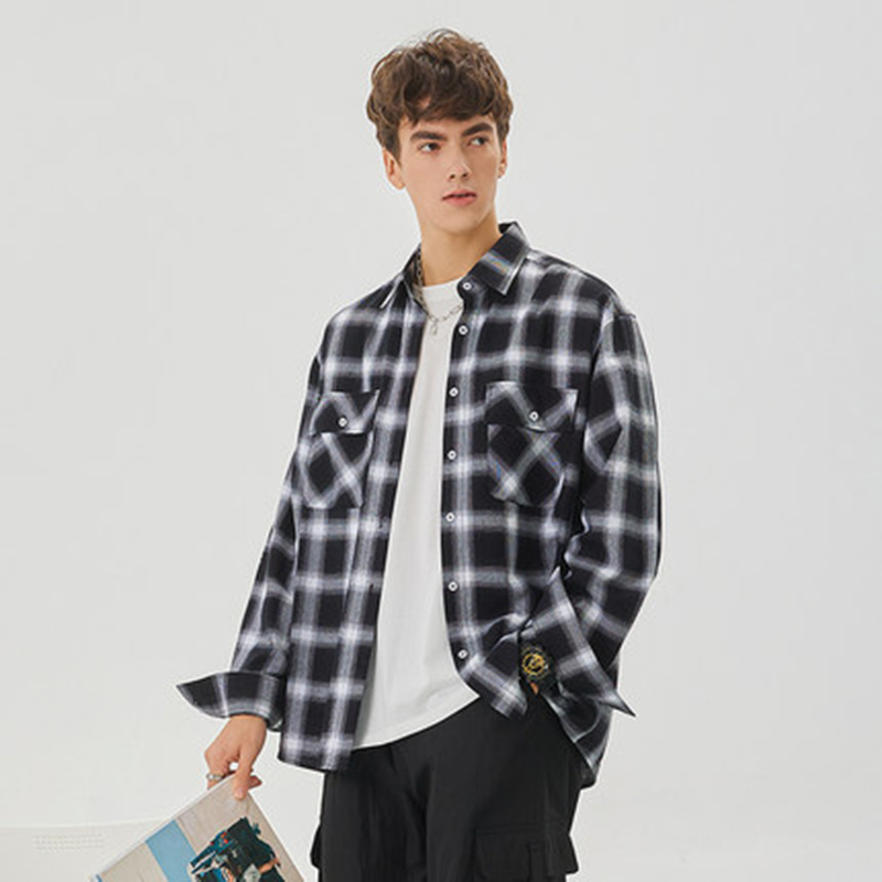 

2021 Designers Mens Dress Shirts Business Fashion Casual Long Sleeve Plaid Shirt Brands Men Spring lattice Solid color formal Clothing, White;black