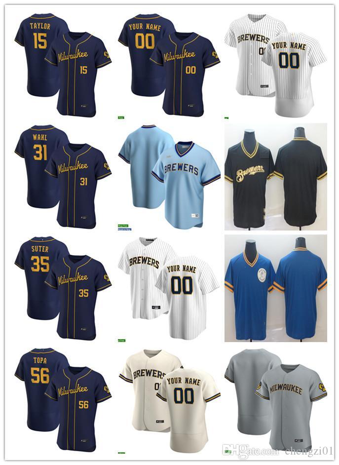 

Men Women Youth Milwaukee Brewers 35 Brent Suter 15 Tyrone Taylor 56 Justin Topa 31 Bobby Wahl Custom Baseball Jersey Blank whit, Blue;black