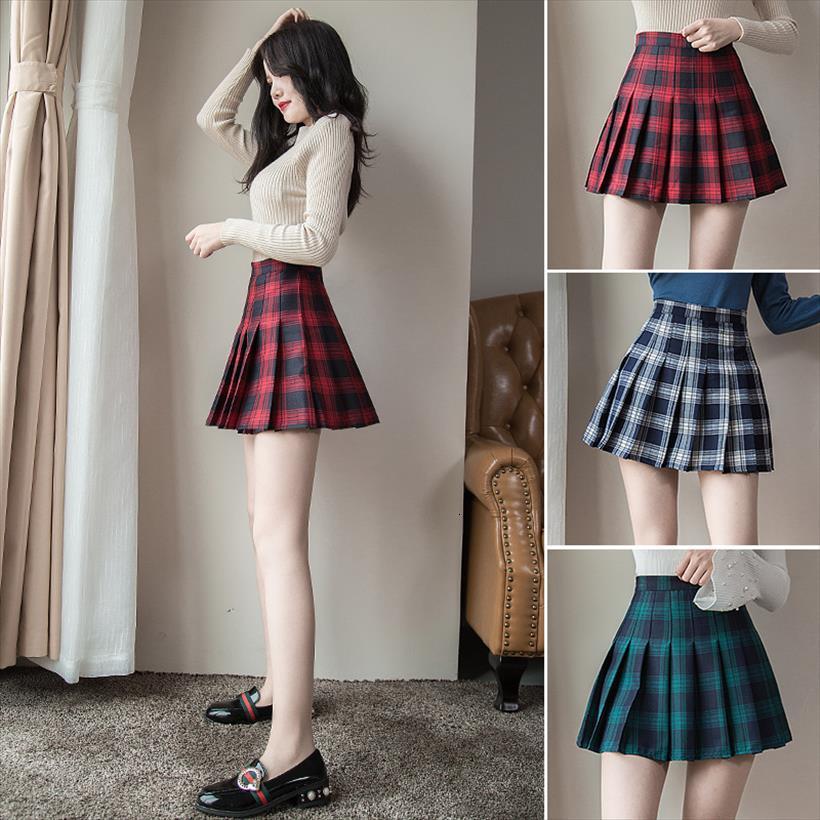 

mini high waist pleated plaid women skirt sweet korean style harajuku a line sailor autumn chic, Black