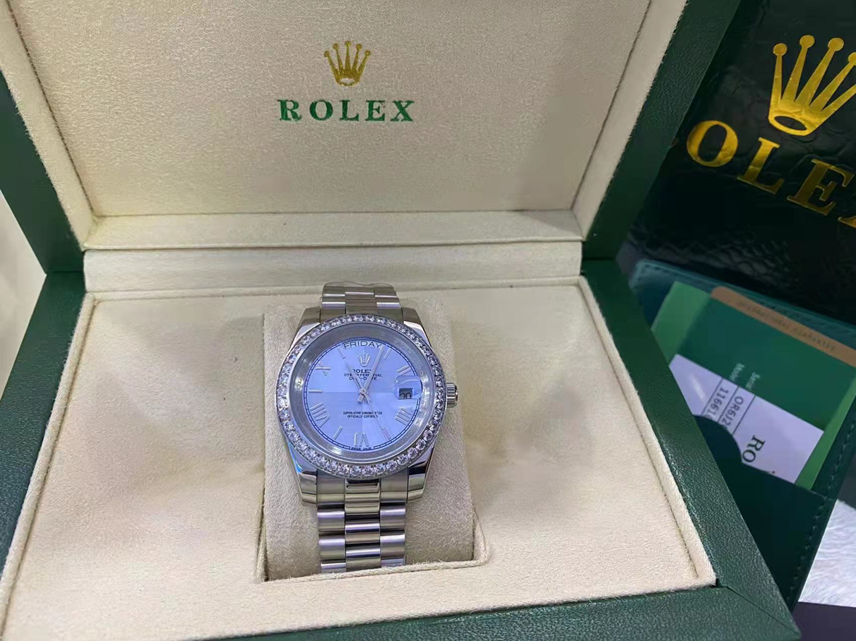 

Original box certificate 18k Gold President Male Watches Day Date Diamonds Blue dial Watch Men Stainless Diamond Bezel Automatic WristWatch, Style 1 original box + watch