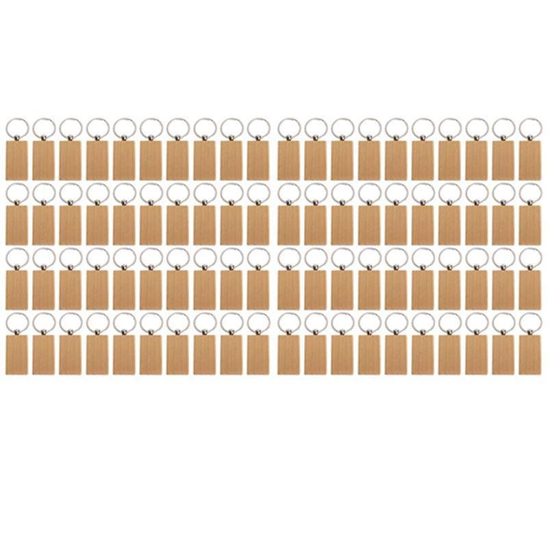 

Keychains 80Pcs Blank Rectangle Wooden Key Chain Diy Wood Tags Can Engrave Gifts