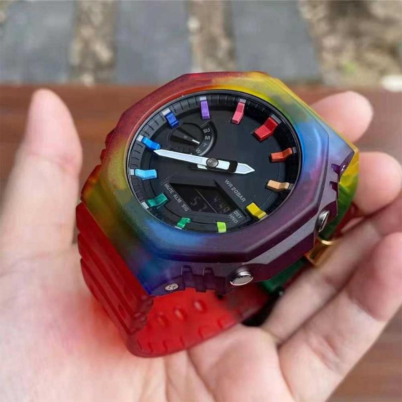Wristwatches Quartz Sports Men's Watch GA-2100 High Quality Waterproof LED Dual Display PU Band World Time