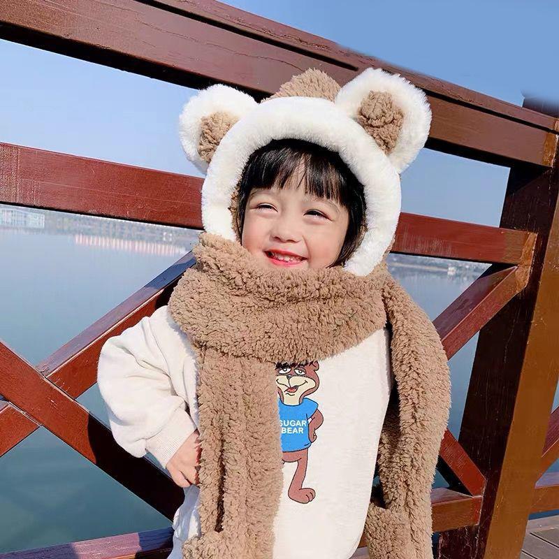 

Hats, Scarves & Gloves Sets Kids Boys Girls 3 In 1 Warm Plush Fluffy Cartoon Winter Hats Scarf Mitten Set Supply Adorable XIN-