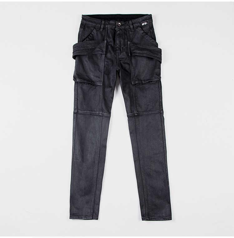 

Men' Jeans 2021 new ro streamer double ring waxed denim pants men, Black