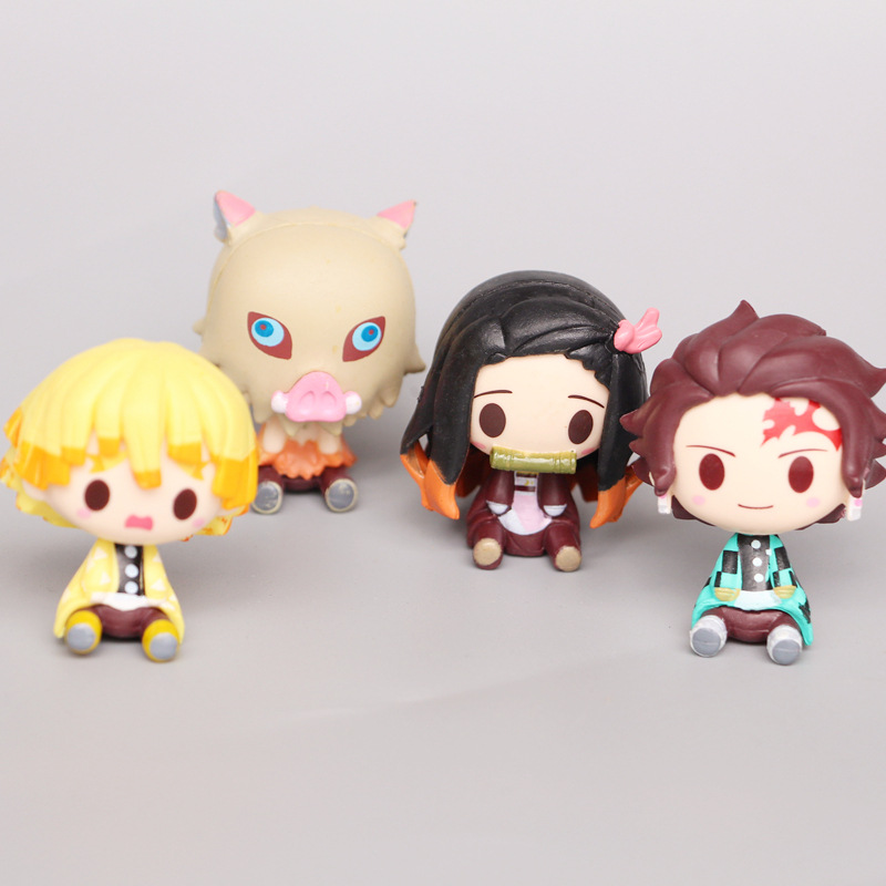 4pcs / set anime Figure Demon Slayer Action Toy Figurines Kimetsu No Yaiba Doll Tanjiro Nezuko Zenitsu Kawaii Chambre Décoration des enfants joue