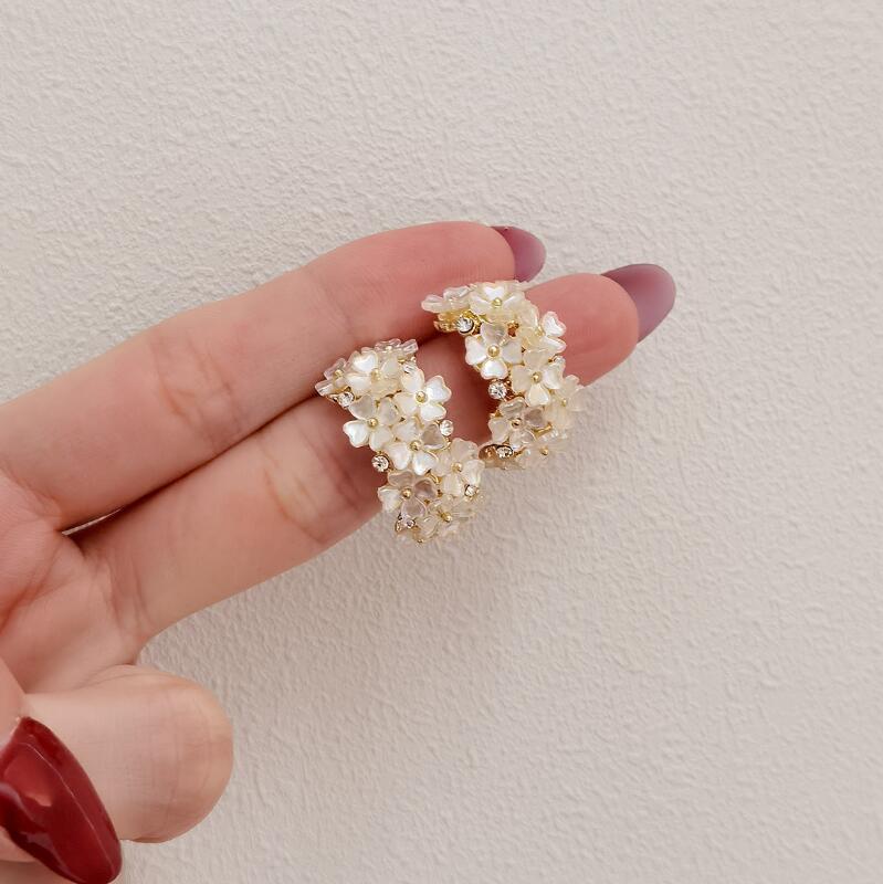 French romantic luxury 18K gold plated shell flower stud earrings jewelry temperament women high quality S925 silver needle Earrings accessories-image-744175886