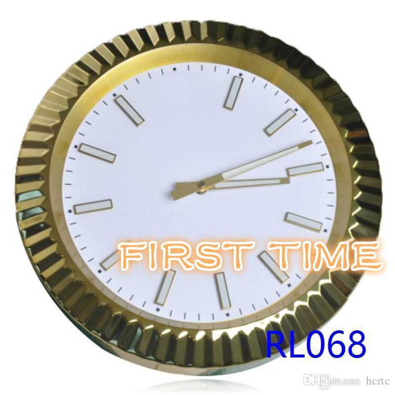 

Wall Clocks Rlx Metal Clock High Quality Home Decoration Stainless Steel Gold Case White Dial Style