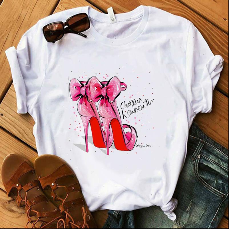 

pink high heels harajuku womens t shirt fashion short sleeve hipster kawaii round neck white clothes