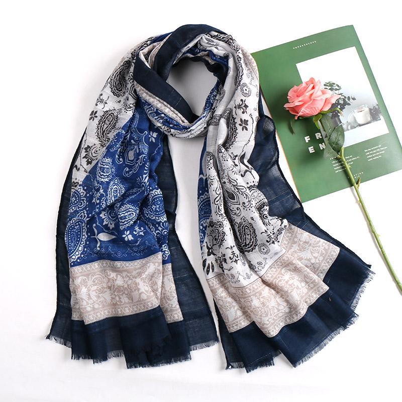 

Ethnic Paisley Cotton Hijab Scarf Navy Cashew Headscarf Blue Female Spring 2021 For Muslim Women Shawl Wraps Scarves