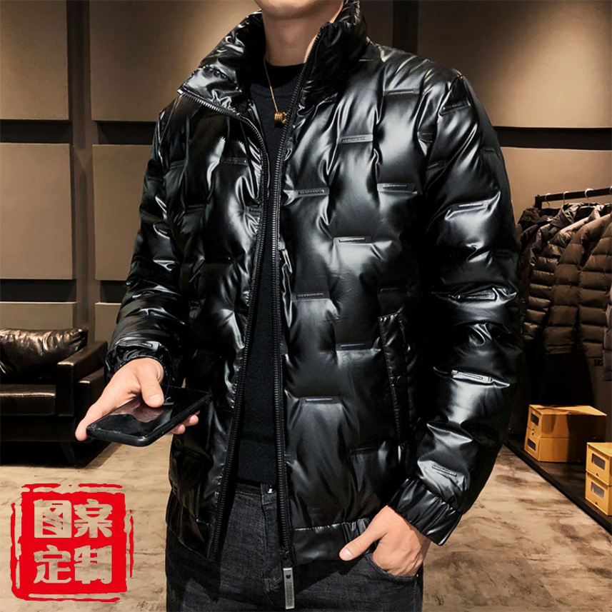 

White duck down et autumn and winter new stand collar short Korean sports style bright face men's thickened coat, Black