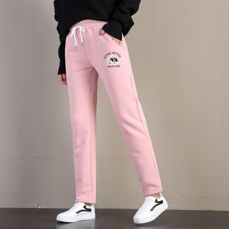 

Winter Thick Warm Wool Fleece Sweatpants Women Elastic Waist Drawstring Running Baggy Straight Jogger Loose Sport WorkoutTrouser Women's Pan, Beige