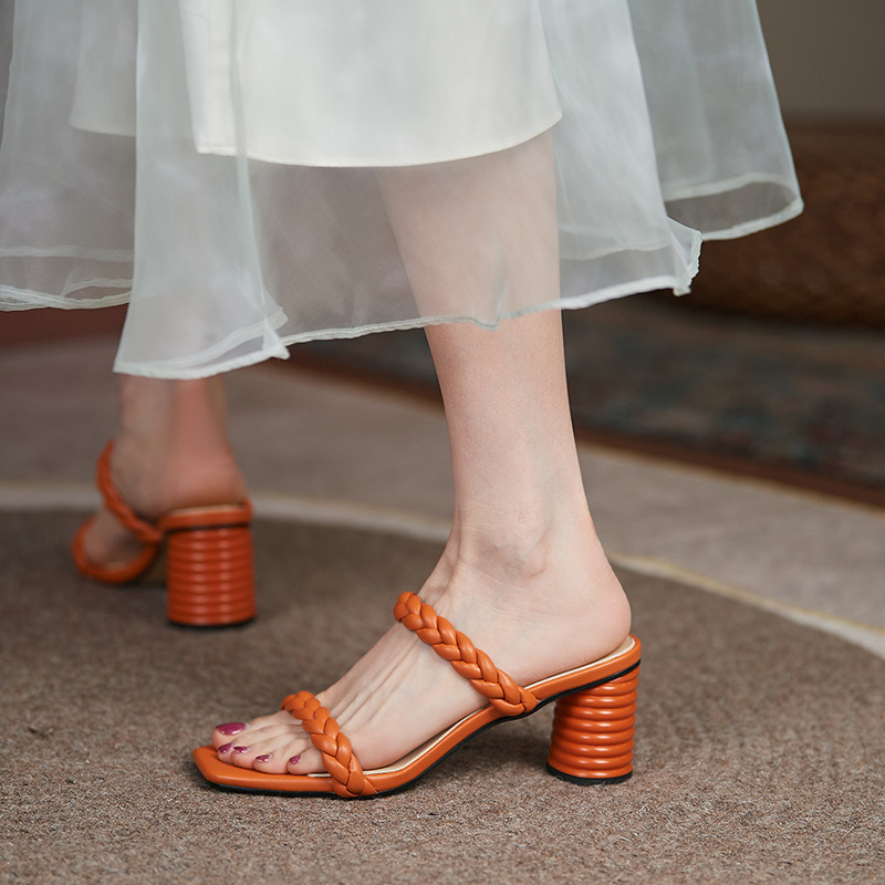 

slippers korean women's slippers plus size 22-25cm microfibre braided belts summer slides shoes sandals kl1a, Black