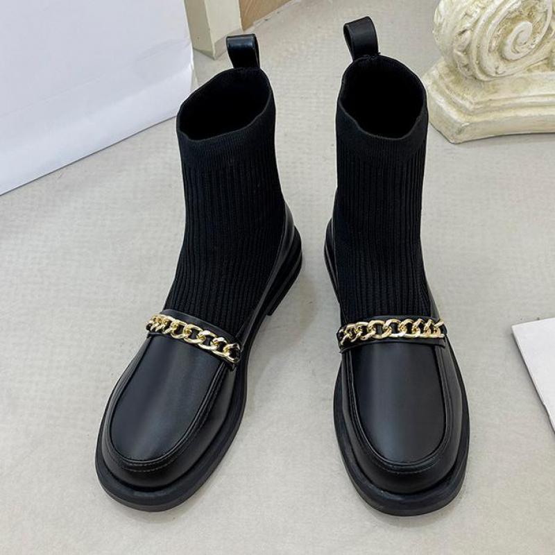 

Boots Classic Design Women Ankle Autumn Winter Warm Leather Lady Shoes Elegant Ytmtloy Square Toe Stretch Fabric Botines Mujer, Black