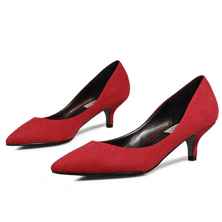 

Sandals Drop Cow Suede Leather Pumps Shoes Women Med High Heel Summer Autumn Pointed Toe Thin Heels Casual F0005 OY7I
